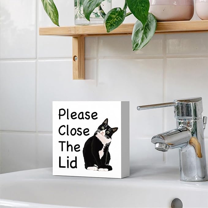 Funny Bathroom Decor, Funny Bathroom Wall Art, Black and White Bathroom Decor, Boho Bathroom Decor, Bathroom Decor for Shelves, Wooden Box Decor Sign for Home Farmhouse Living Room Table Shelf