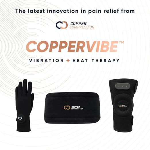 Copper Compression CopperVibe Vibration + Heat Therapy Back Wrap Vibrating Heating Massager Pad for Lower Back Pain Relief, Lumbar Muscles, Herniated Disc - Treatment Brace Device for Women & Men