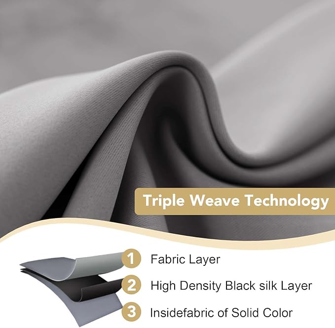 H.VERSAILTEX Solid Grey Color Thermal Insulated Blackout Curtains Metal Grommet Curtain Panels Room Darkening Window Drapes for Bedroom/Living Room 52 x 72 Inch Set of 2