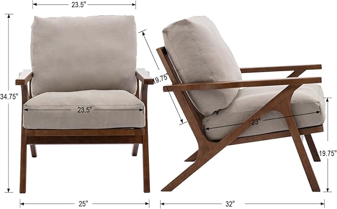 chairus Mid Century Accent Armchairs Modern Upholstered Lounge Chair Compfy Leisure Arm Chair for Living Room Fireplace/Bedroom/Reception/Dorms, Set of 2, Denim Fabric Beige