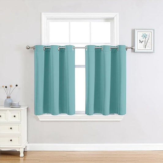 ChrisDowa Small Window Curtains 36 inches Long for Bedroom - Grommet Short Thermal Insulated Room Darkening Curtains for Kitchen (2 Panels, Aqua, 52 x 36 Inch)