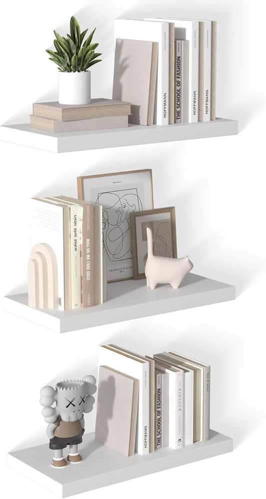 12 Inch Deep Floating Shelves for Wall 3 Pack White Floating Shelves Large Storage Space Wall Mount Shelf for Living Room Kitchen Bathroom 24" W x 12" D x 1.2" H White