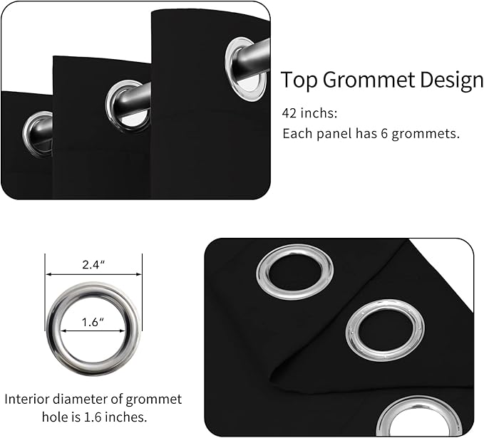 Easy-Going Blackout Curtains for Bedroom, Solid Thermal Insulated Grommet and Noise Reduction Window Drapes, Room Darkening Curtains for Living Room, 2 Panels(42x72 in, Black)