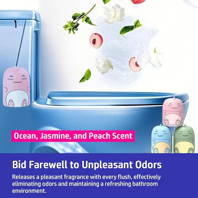Cute Dinosaur-Shaped Toilet Bowl Cleaner Bottle, Bathroom Toilet Tank Cleaner with Ocean, Jasmine, and Peach Scent,Three bottles can be used for 9 months (1, Three colors and three bottles)