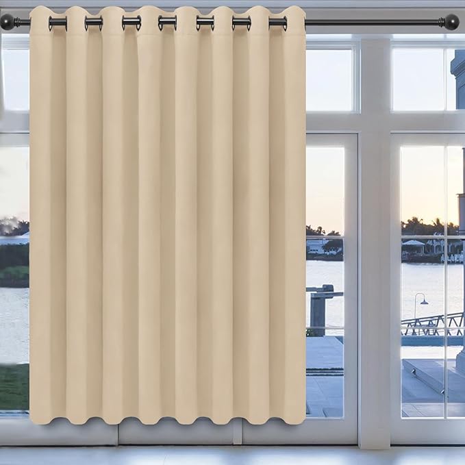Easy-Going Blackout Door Curtains for Bedroom, Solid Thermal Insulated Grommet and Noise Reduction Window Drapes, Room Darkening Curtains for Living Room, 1 Panel (100x84 in, Beige)