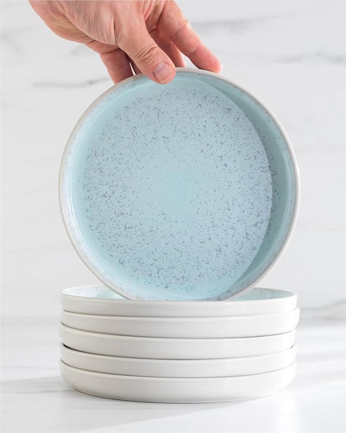 12 Piece Dinnerware Sets for 4 - Modern Style Stoneware Dinnerware Set - Scratch Resistant, Dishwasher, Microwave Safe Plates and Bowls Sets Ceramic, Bowl and Plate Set - Beige and Light Blue…