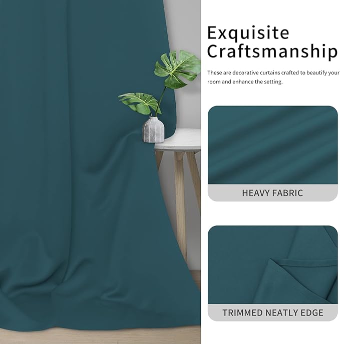 Easy-Going Blackout Curtains for Bedroom, Solid Thermal Insulated Grommet and Noise Reduction Window Drapes, Room Darkening Curtains for Living Room, 2 Panels(42x84 in, Peacock Blue)