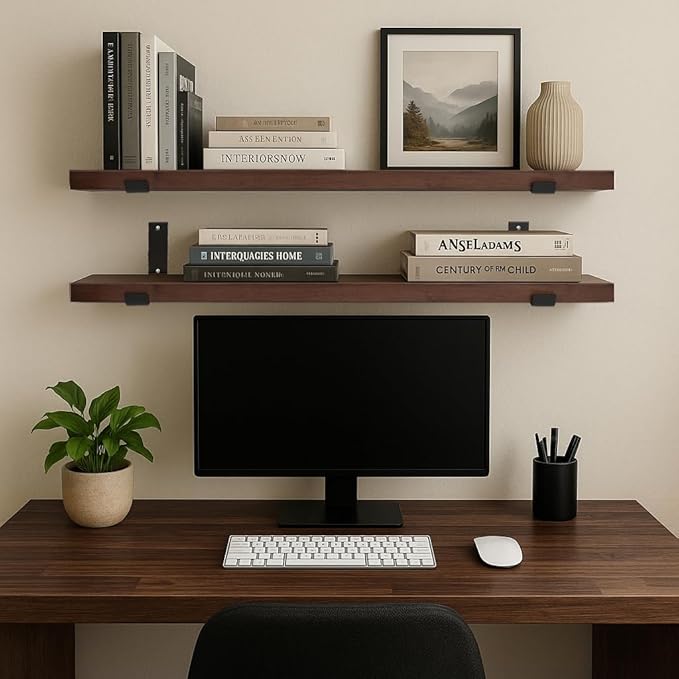 CONSDAN Floating Shelves for Wall Mounted Book Shelf Hanging Shelves Floating Bookshelf for Bedroom, Bathroom, Living Room, Kitchen USA Grown Solid Hardwood, Dark Maple 60x7.5x1.5 in (Set of 2)