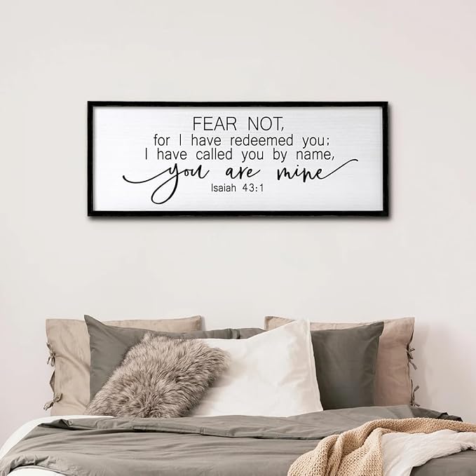 Fear Not for I Have Redeemed You Sign Framed Wall Art, 40''×15'' Rustic Religious Christian Isaiah 43:1 Bible Verse Sign, Horizontal Holy Inspirational Catholic Scripture Decor