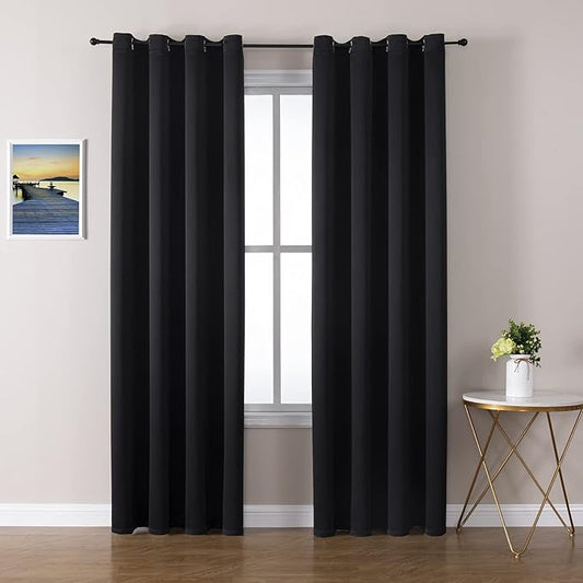 ChrisDowa Grommet Blackout Curtains for Bedroom and Living Room - 2 Panels Set Thermal Insulated Room Darkening Curtains (Black, 52 x 72 Inch)