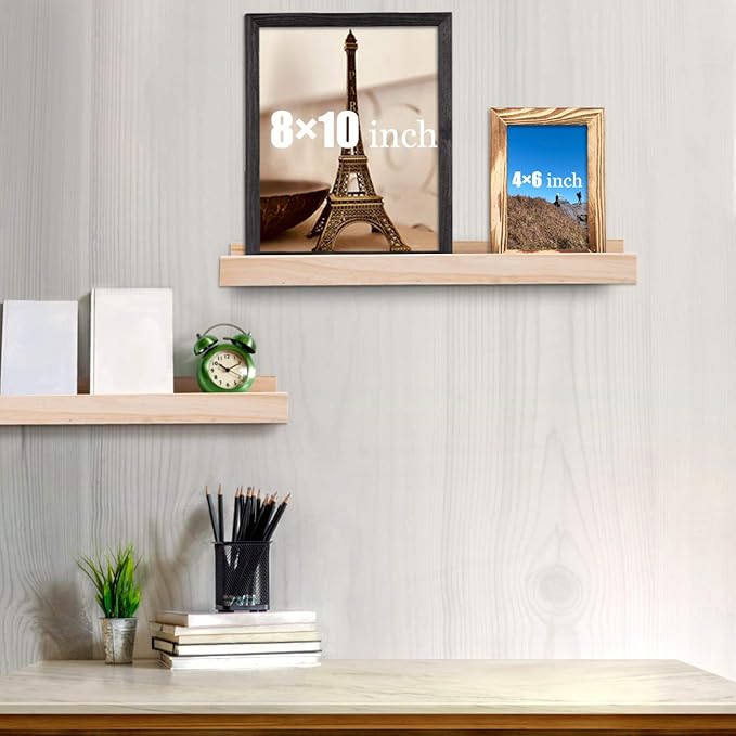 AZSKY Picture Ledge Shelf, Small Floating Shelves Set of 2, 16 Inches Nursery Book Shelves for Toys Storage, Kids Bookshelf Wall Mounted for Living Room Bedroom Decor Books Photo Frames,Natural