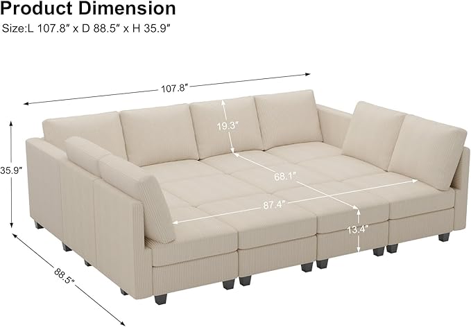 Belffin Oversized 12 Seat Modular Sectional Sleeper Sofa Convertible Sleeper Sofa with Storage Seat Large Corduroy Modular Sectional Couch for Living Room Beige