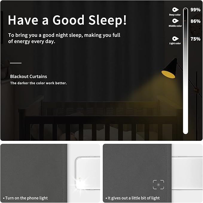 Easy-Going Blackout Curtains for Bedroom, Solid Thermal Insulated Grommet and Noise Reduction Window Drapes, Room Darkening Curtains for Living Room, 2 Panels(42x84 in, Gray)