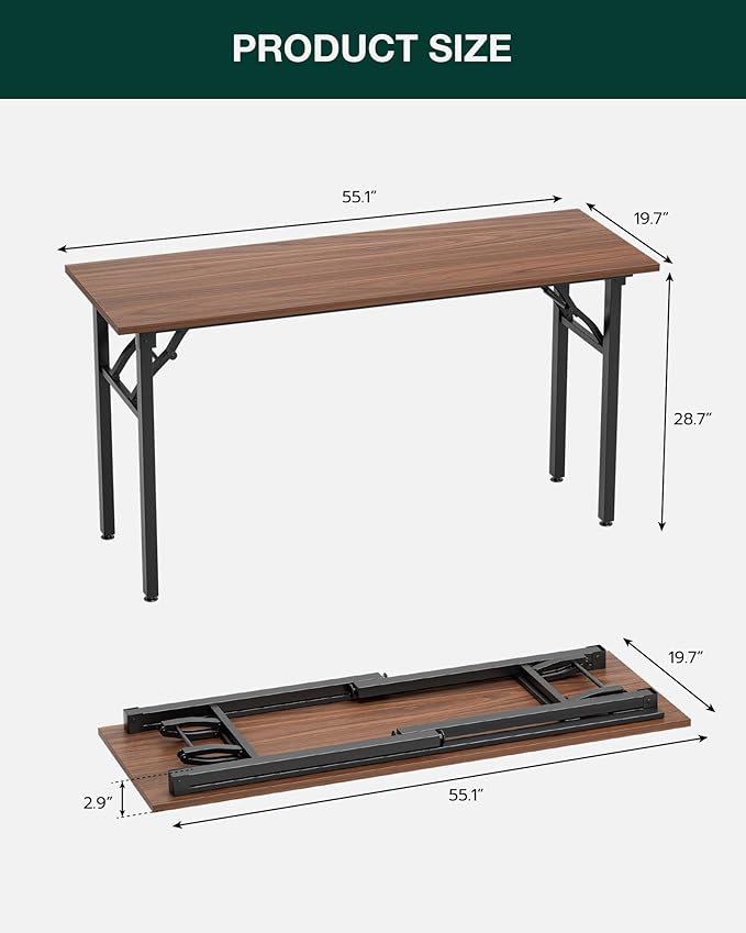 Frylr Small Folding Computer Desk – Portable 55.1 Inch Foldable Laptop Table, Collapsible and Compact for Easy and Fast Setup, Lightweight for Small Spaces, Home Craft and Study Use, Dark Walnut