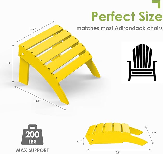 GREENVINES Adirondack-Ottoman | Set of 4 | HDPE Plastic | Outdoor Footrest | All Weather | Foot Rest | Foot Stool | Yellow | for Adirondack Chair | for Patio Backyard Pool