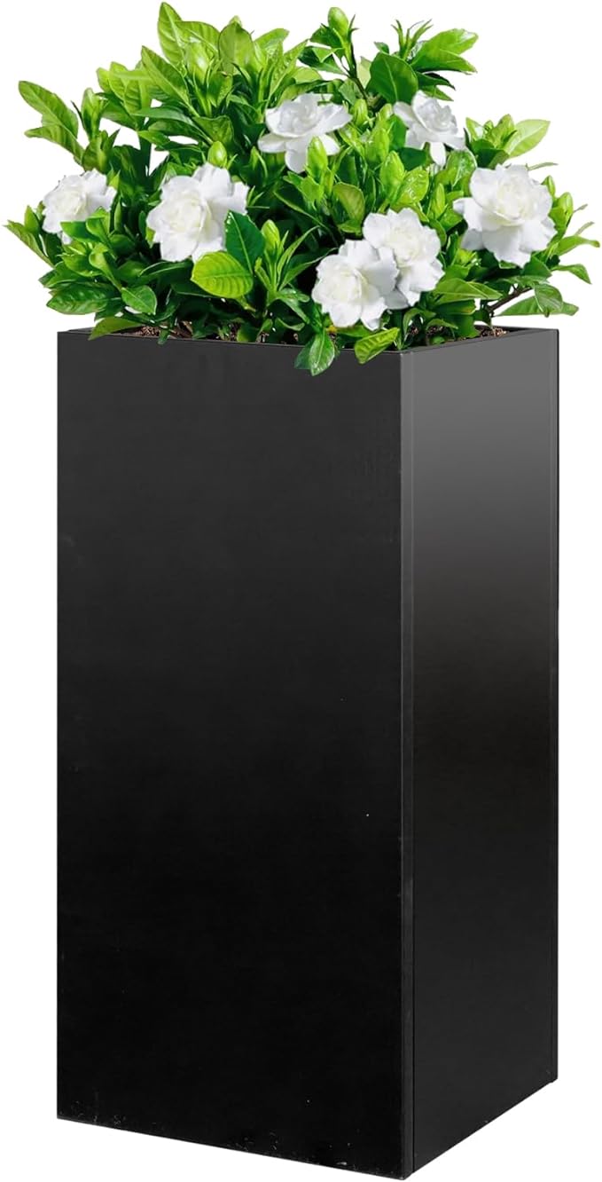 Galvanized Steel Metallic Heavy Planter for Outdoor Plants Metal Planters Box 14"x14"x30" Spliced Flower Planter with Partitions for Outside,Indoor,Garden (Black, 14 * 14 * 30)