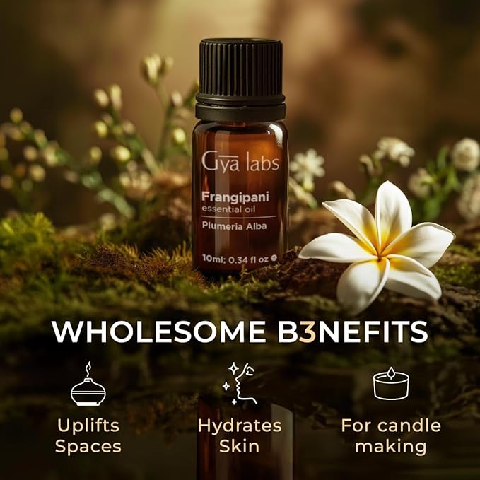 Gya Labs Frangipani Essential Oil for Diffuser - 0.34 Fl Oz - 100% Pure Natural Frangipani Oil for Skin, Face, Aromatherapy & Candle Making Scent