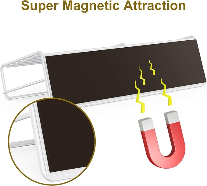 2 Pack White Magnetic Spice Rack Organizer, Space Saver for Refrigerator and Whiteboard, Metal Fridge Shelf for Kitchen and Classroom