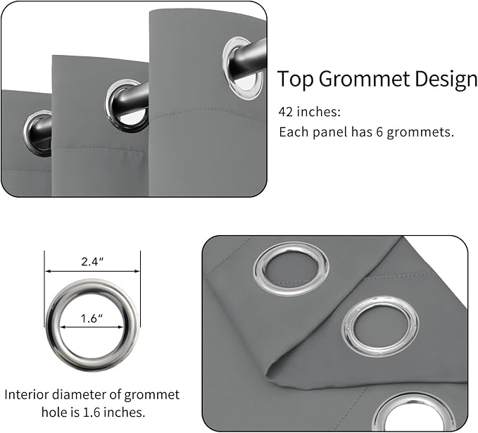 Easy-Going Blackout Curtains for Bedroom, Solid Thermal Insulated Grommet and Noise Reduction Window Drapes, Room Darkening Curtains for Living Room, 2 Panels (42x95 in, Light Gray)