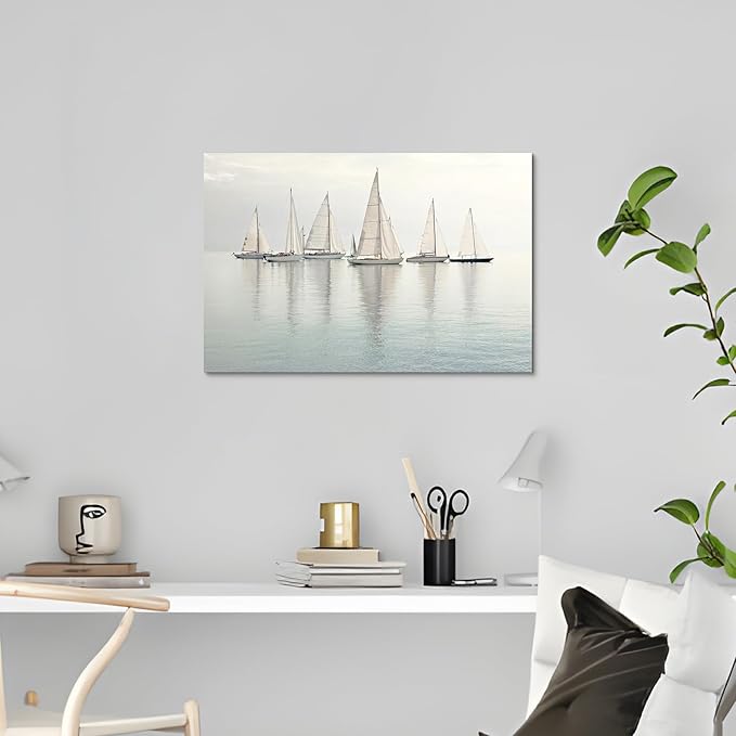 ARTISTIC PATH Coastal Sailboat Canvas Wall Art - Nautical Sailing Picture Ocean Ship Prints Sea Level Boat Painting Artwork for Bedroom