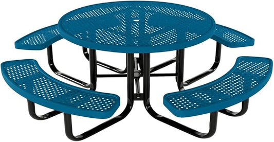 Coated Outdoor Furniture Heavy-Duty Portable Outdoor Kids Table with Umbrella Hole, Punched Steel Kids Picnic Table, Commercial-Grade, Made in America (46 In, Round, Childrens, Light Blue)