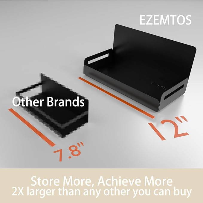 2-Pack Magnetic Spice Rack for Refrigerator - Heavy-Duty 20LB Capacity - Strong Magnetic Shelves for Classroom Whiteboards and Garage Tools, Kitchen Organizer for Utensils, Black