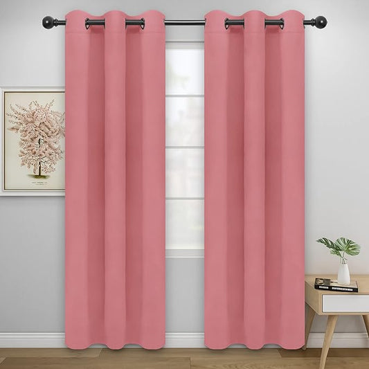 Easy-Going Blackout Curtains for Bedroom, Solid Thermal Insulated Grommet and Noise Reduction Window Drapes, Room Darkening Curtains for Living Room, 2 Panels(42x84 in, Pink)