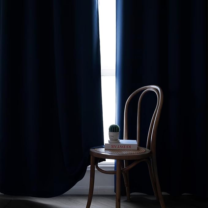Blackout Curtains 72 Inch Length for Bedroom, Thermal Insulated Blackout Curtains 2 Panels Set, Solid Grommet Privacy Room Darkening Drapes for Living Room Windows(W52 x L72, Navy Blue)