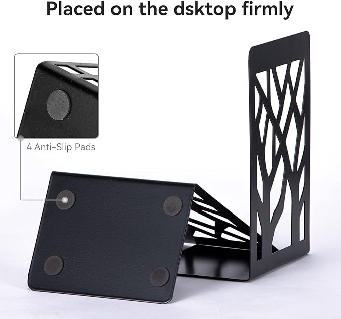 Book Ends, Bookends, Bookends for Shelves, Bookend, Book Ends for Heavy Books, Black Metal Book Shelf Holder Home Decorative, Book Stoppers for Shelves, Bookend Supports 5 Pair