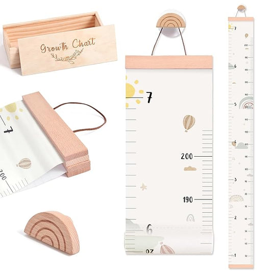 Growth Chart for Wall 7 Ft Height Chart with Keepsake Box & Hook Waterproof Canvas Measure Wall Ruler Removable Neutral Nursery Wall Decor for Baby Kids Toddlers