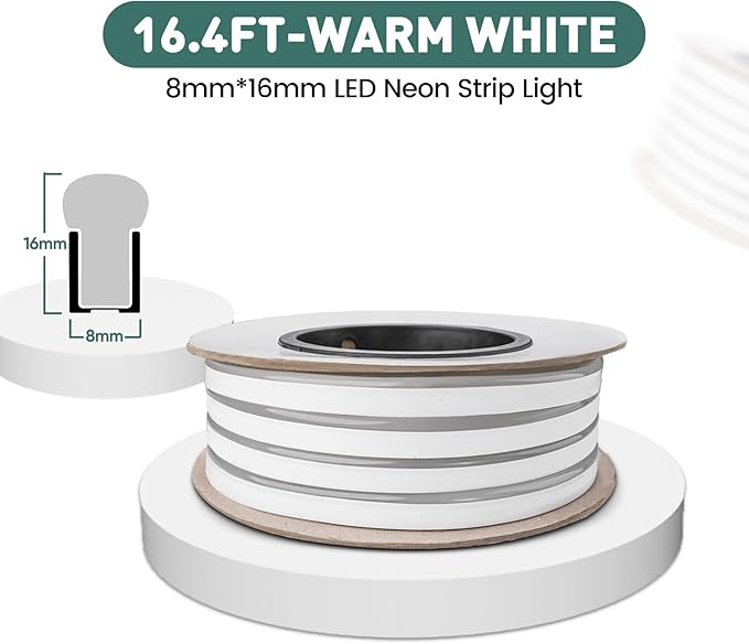 GZBtech Flexible LED Neon Rope Lights 16.4FT,AC 110-120V Waterproof Strip Light, 120LEDs/M Cuttable Connectable Neon Lighting for Indoor Outdoor Home Decor/Commercial Building Use-Warm White 5M