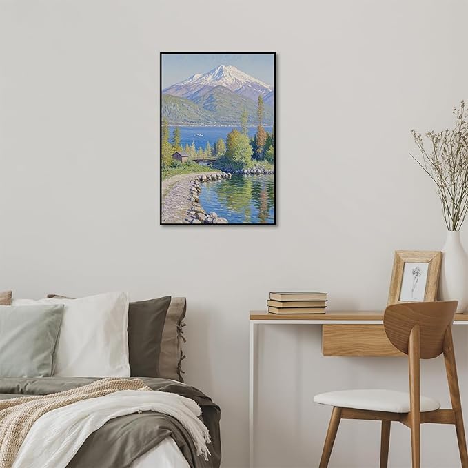 Color harmony mountain scenery blue sky lake wall painting suitable for living room natural scenery painting suitable for bedroom home decoration