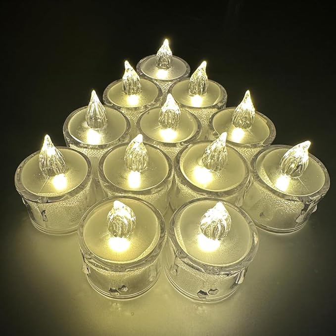 24-Pack Crystal Flameless Tea Lights – Battery Operated LED Candles with Realistic Flicker for Easter Decorations, Wedding Centerpieces, Halloween Party & Holiday Gift Box (Set of 24)