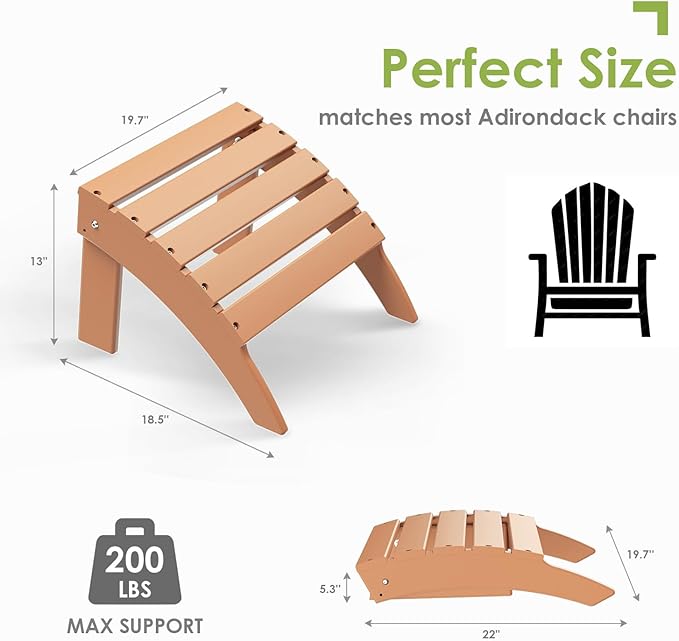 GREENVINES Adirondack-Ottoman | Set of 2 | HDPE Plastic | Outdoor Footrest | All Weather | Foot Rest | Foot Stool | Teak | for Adirondack Chair | for Patio Backyard Pool