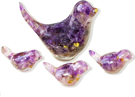 Crystal Bird Figurines, Resin Animal Statues, Miniature Decorative Gravel Birds, Home Decor (4PCS-Amethyst)