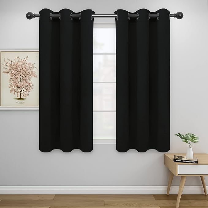 Easy-Going Blackout Curtains for Bedroom, Solid Thermal Insulated Grommet and Noise Reduction Window Drapes, Room Darkening Curtains for Living Room, 2 Panels (42x54 in, Black)