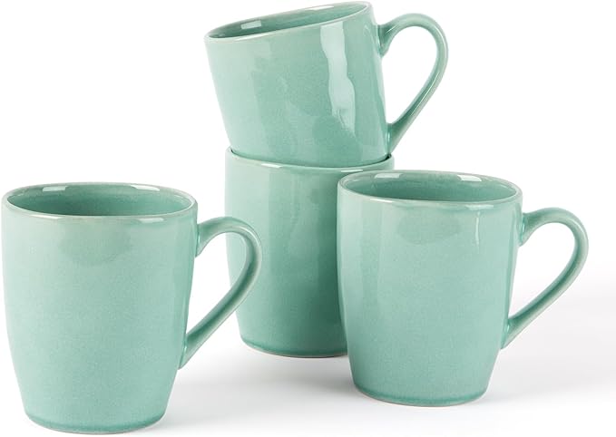famiware Aurora Coffee Mugs, 14oz Mug Set of 4, Stoneware Mug, Cups for Kitchen, Cappuccino, Latte, Reactive Glaze, Microwave Safe, Scractch-resistant, Mint Green