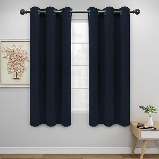 Easy-Going Blackout Curtains for Bedroom, Solid Thermal Insulated Grommet and Noise Reduction Window Drapes, Room Darkening Curtains for Living Room, 2 Panels(42x63 in, Navy)