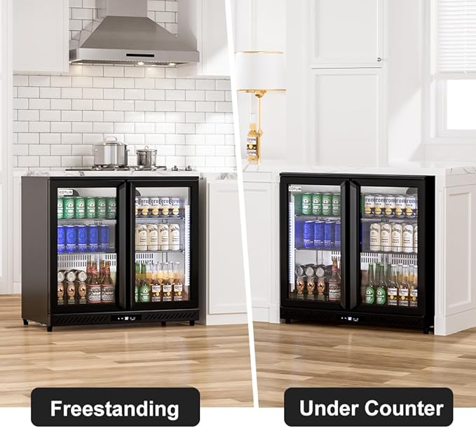 COTLIN 36" W Back Bar Cooler Beer Fridge Undercounter Refrigerator with LOW-E Glass Free Standing Beverage Refrigerator Adjustable Shelves for Soda Beer Wine, ETL NSF Approved