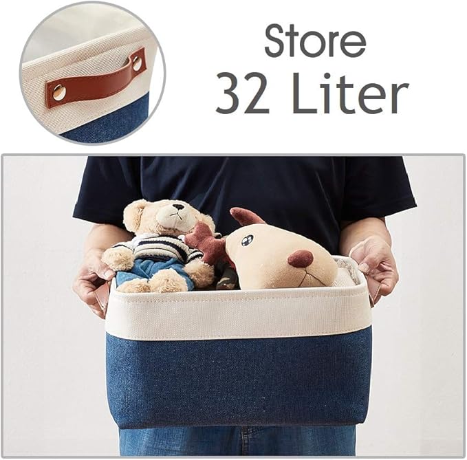 DECOMOMO Storage Baskets for Shelves - Fabric Closet Organizers and Storage Bins, Perfect Baskets for Organizing Closet Toys Nursery (Navy Blue and White, XL - 3 Pack)