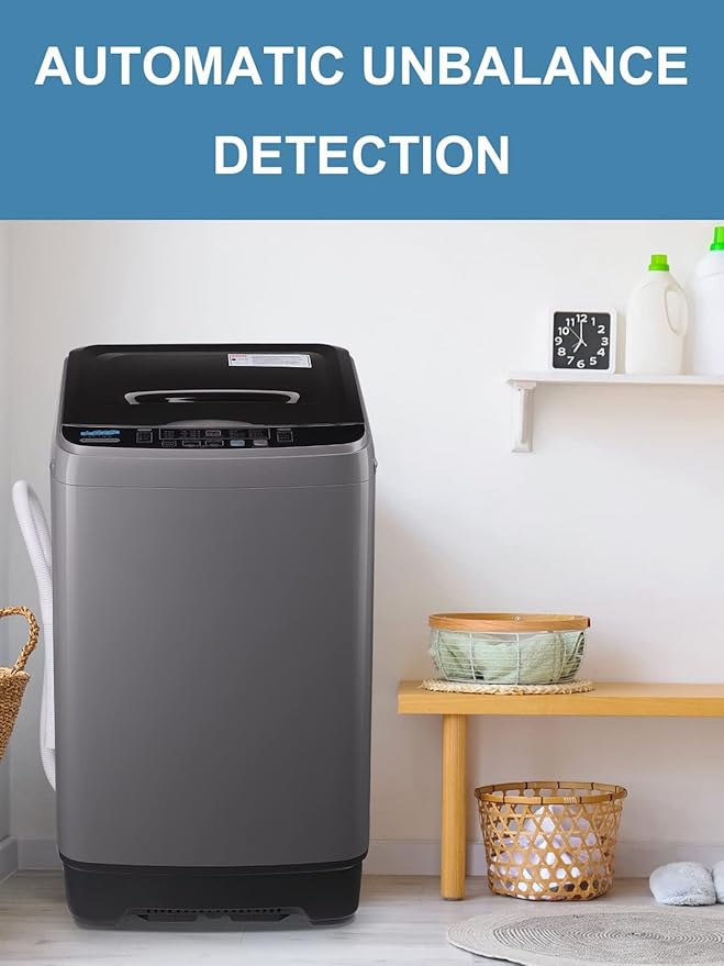 Full-Automatic Washing Machine 17.7 lbs Small Compact Portable 10 Wash Program & 8 Water Level Compact Washer with LED Display Ideal for Apartments, RV, Camping, Grey (KB03-GREY6)