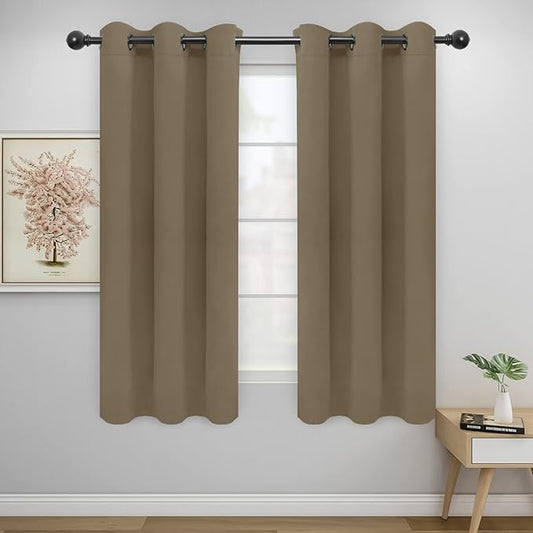 Easy-Going Blackout Curtains for Bedroom, Solid Thermal Insulated Grommet and Noise Reduction Window Drapes, Room Darkening Curtains for Living Room, 2 Panels(46x63 in, Tan)