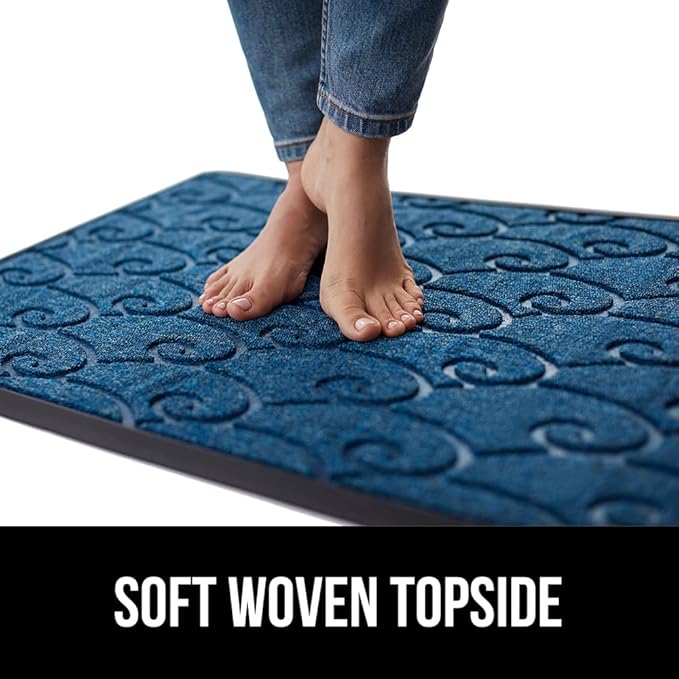 GORILLA GRIP 100% Waterproof All-Season WeatherMax Doormat, 72x24, US Designed Natural Rubber, Stain and Fade Resistant, Low Profile Indoor Outdoor Door Mats, Easy Clean Patio Mat, Ocean Blue Waves