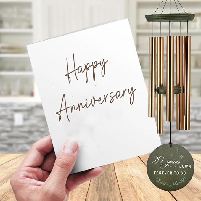 ASTARIN Personalized 20th 50th Anniversary Wind Chime, Happy Anniversary Wedding Valentine's Day Gift for Wife Husband Men Women Sister, Golden Keepsake Decorations for Parents Couples