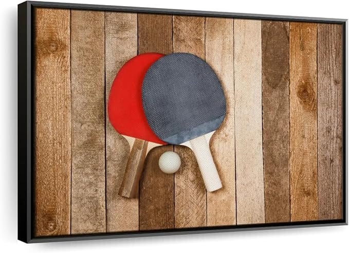 ElephantStock Ping Pong Wall Art - Horizontal Framed Canvas - 1-Piece Living Room Wall Decor - Photography Canvas Print - Brown and Red Decor for Wall - 25" X 17"