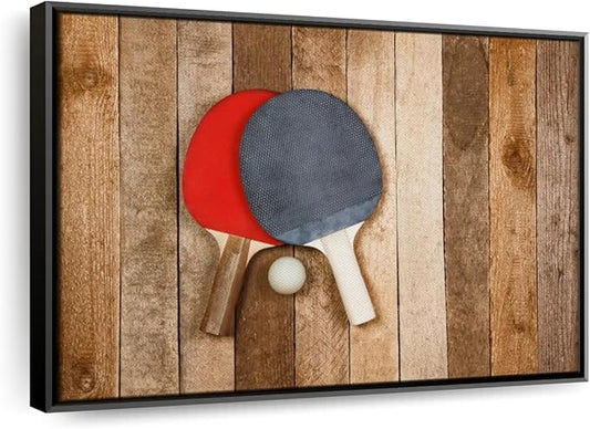 ElephantStock Ping Pong Wall Art - Horizontal Framed Canvas - 1-Piece Living Room Wall Decor - Photography Canvas Print - Brown and Red Decor for Wall - 25" X 17"