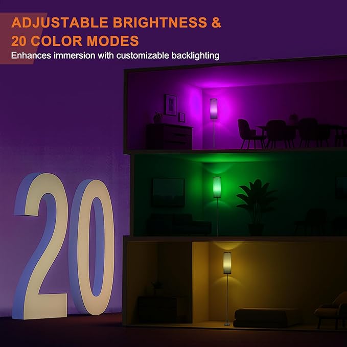 FRIDEKO HOME Gray Floor Lamps for Bedroom, Dimmable Colors Temperature & Brightness, Plug in Modern Floor Lamps for Living Room, Tall Standing Lamps for Office, Corner Lamp, 9W RGB LED Bulb