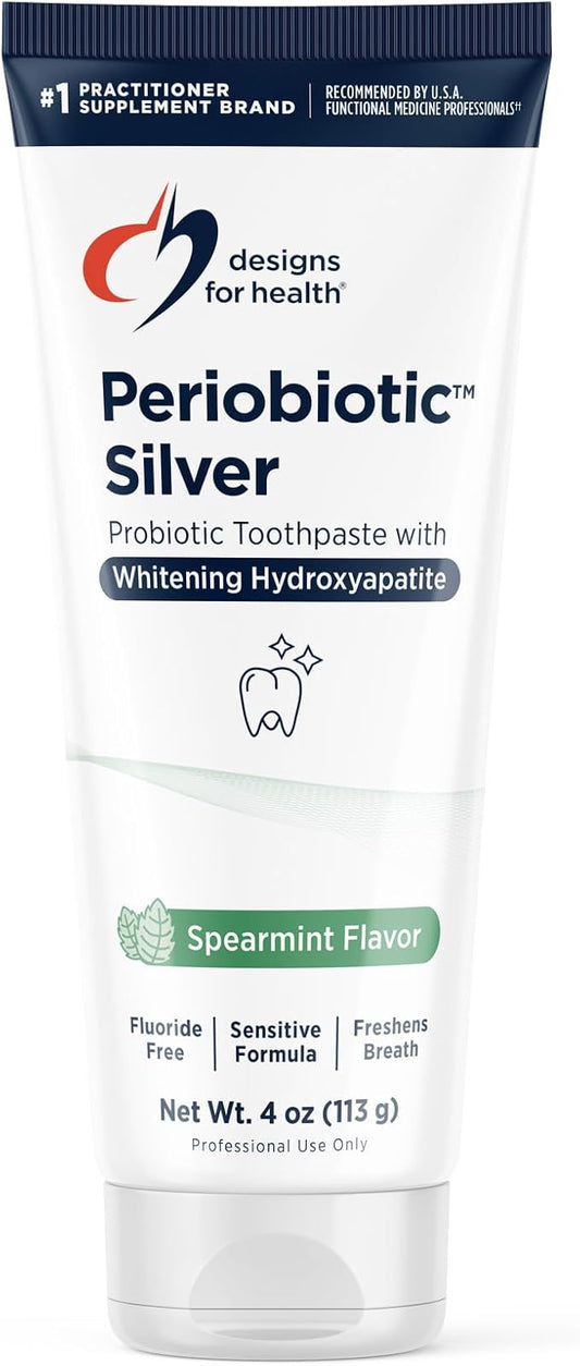 Designs for Health Periobiotic Silver Hydroxyapatite Toothpaste - Fluoride Free Toothpaste with Oral Probiotics with Whitening Hydroxyapatite - Supports Gum Health & Remineralization (4oz Mint)