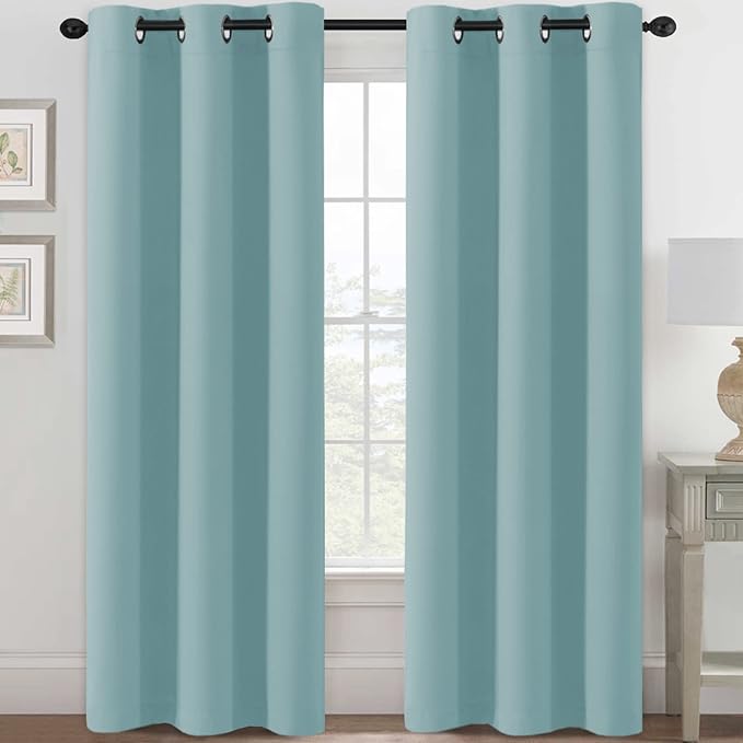 H.VERSAILTEX Blackout Curtains for Bedroom Thermal Insulated Room Darkening Living Room Curtains 84 Inch Long Grommet Privacy Protection Window Curtain Panels/Drapes, 2 Panels, Mineral Blue