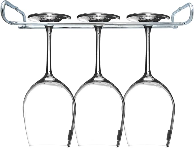 10 Inch Wine Glass Rack Under Cabinet Shelf Stemware Storage Hanging Hanger Organizer Glasses Holder with Drying Under Counter Metal for Kitchen and Bar Set of 2 Silver